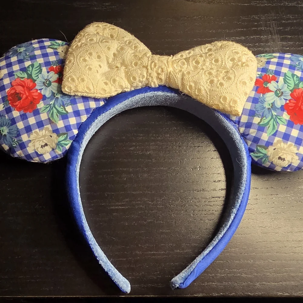 Minnie Mouse Floral Blue Headband with Lace Bow